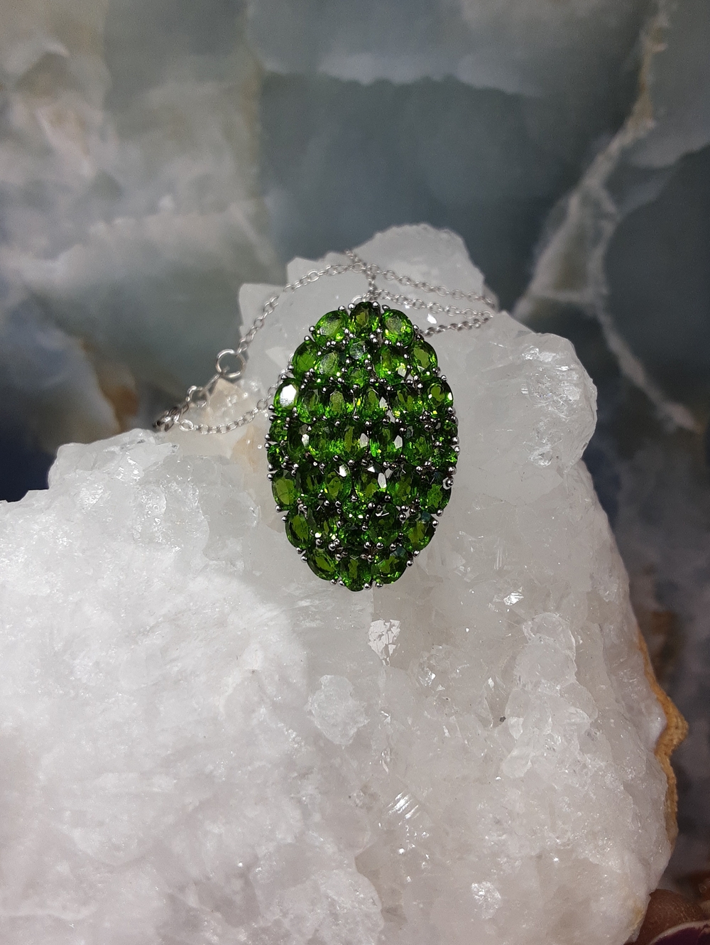 925 Chrome Diopside Slide Pendant With Chain.